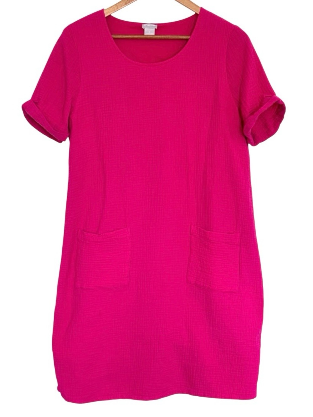 Chico’s Dress Women’s Size 12/14 Pink Gauze Cotton Short Sleeve Pockets